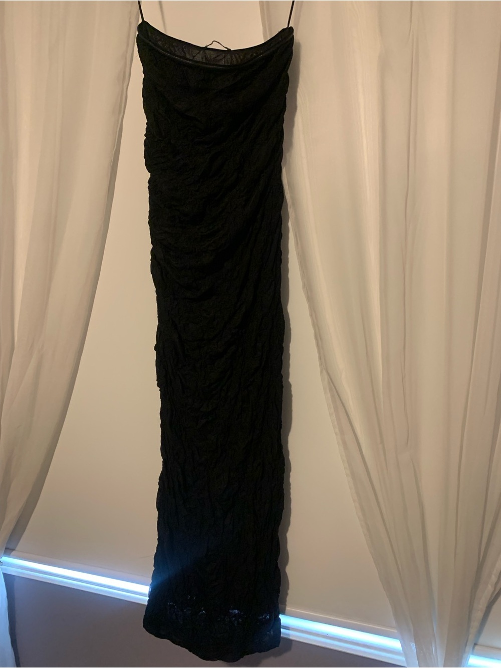 Zara Black Ruched Slip Dress mesh lining Size S